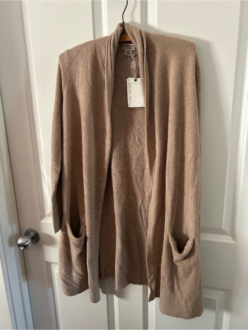 Barefoot Dreams Open-Front Light Taupe Cardigan with Pockets NWT